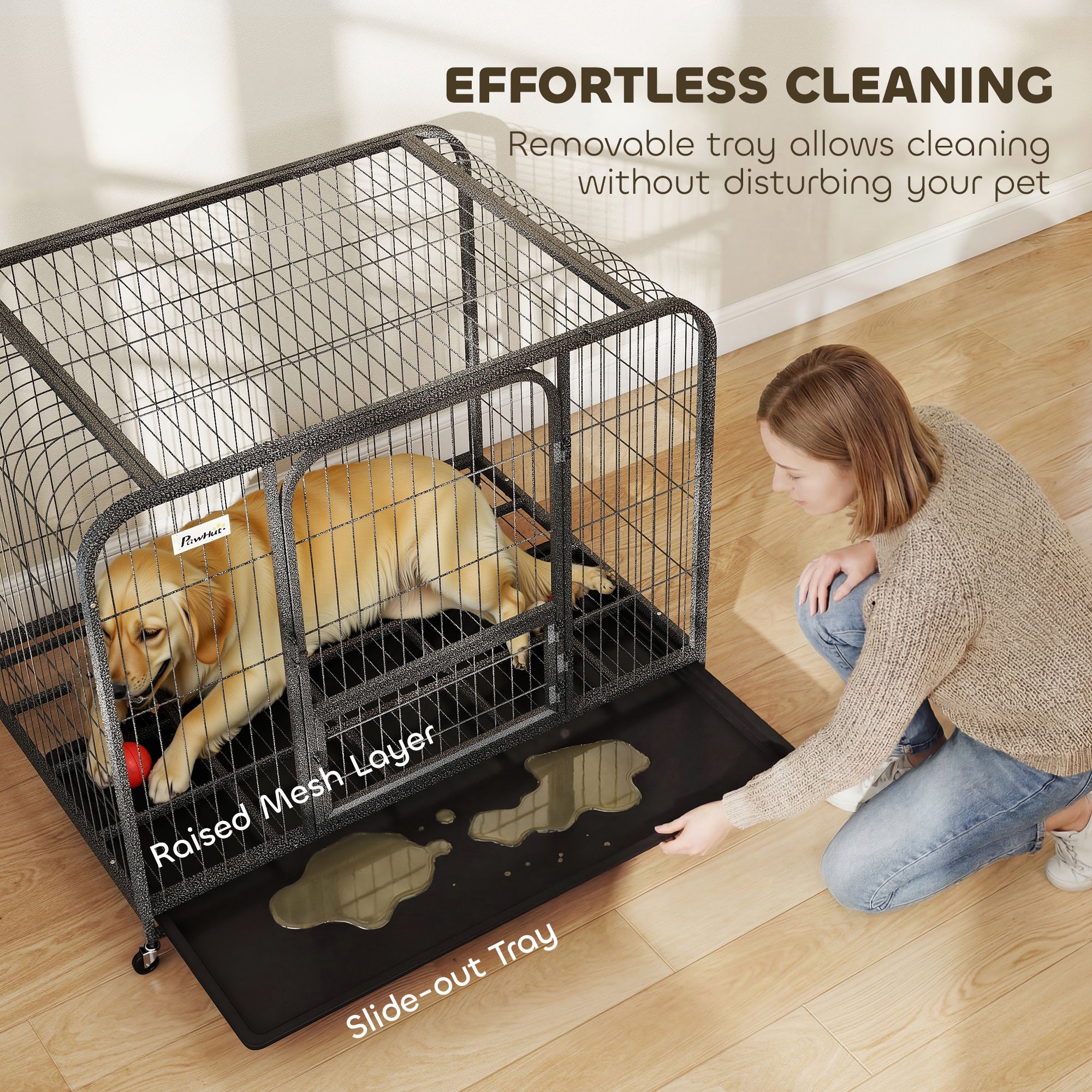 43 Inch Heavy Duty Dog Crate, Extra Large Metal Dog Cage with Lockable Wheels - view 6