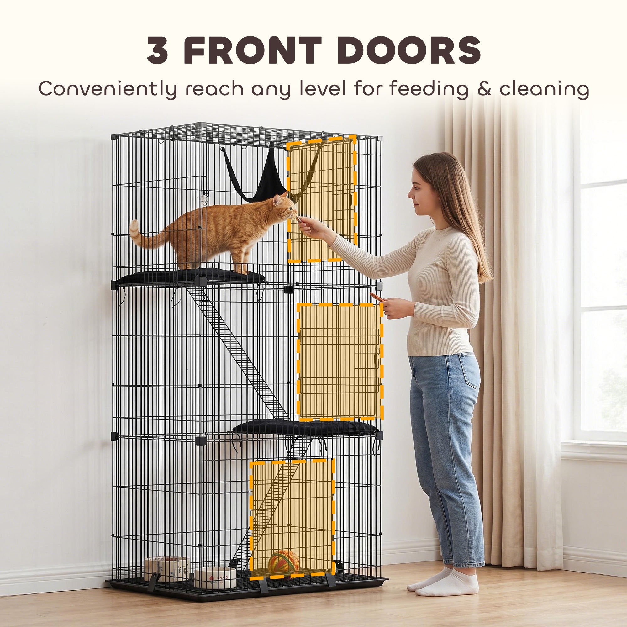 3-Tier Cat Cage Indoor, Detachable Metal Wire Kennel withwith Hammock - view 5