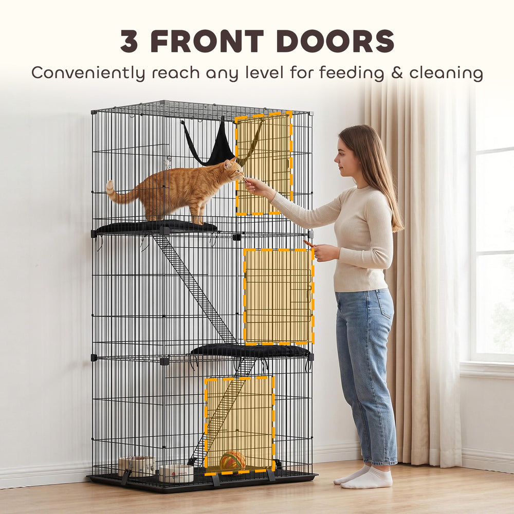 3-Tier Cat Cage Indoor, Detachable Metal Wire Kennel withwith Hammock - view 5