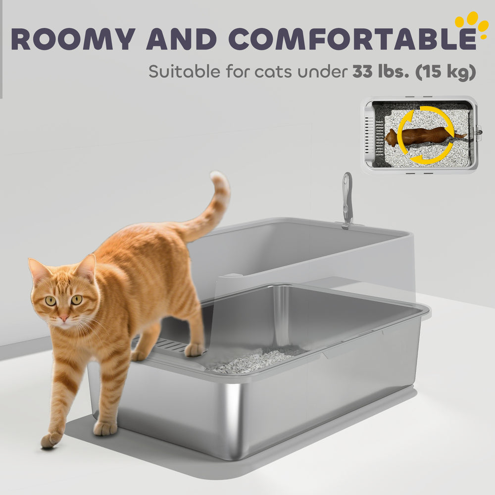 XL Stainless Steel Cat Litter Box for Big and Multiple Cats with High Wall - view 6