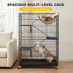 4-Tier Cat Cage, Large Cat Enclosure with Lockable Wheels, Tray, Hammock, Bed - view 3