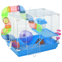 18"L Hamster Cage, Small Animal House, 2-Level Rat Gerbil Haven with Tunnel