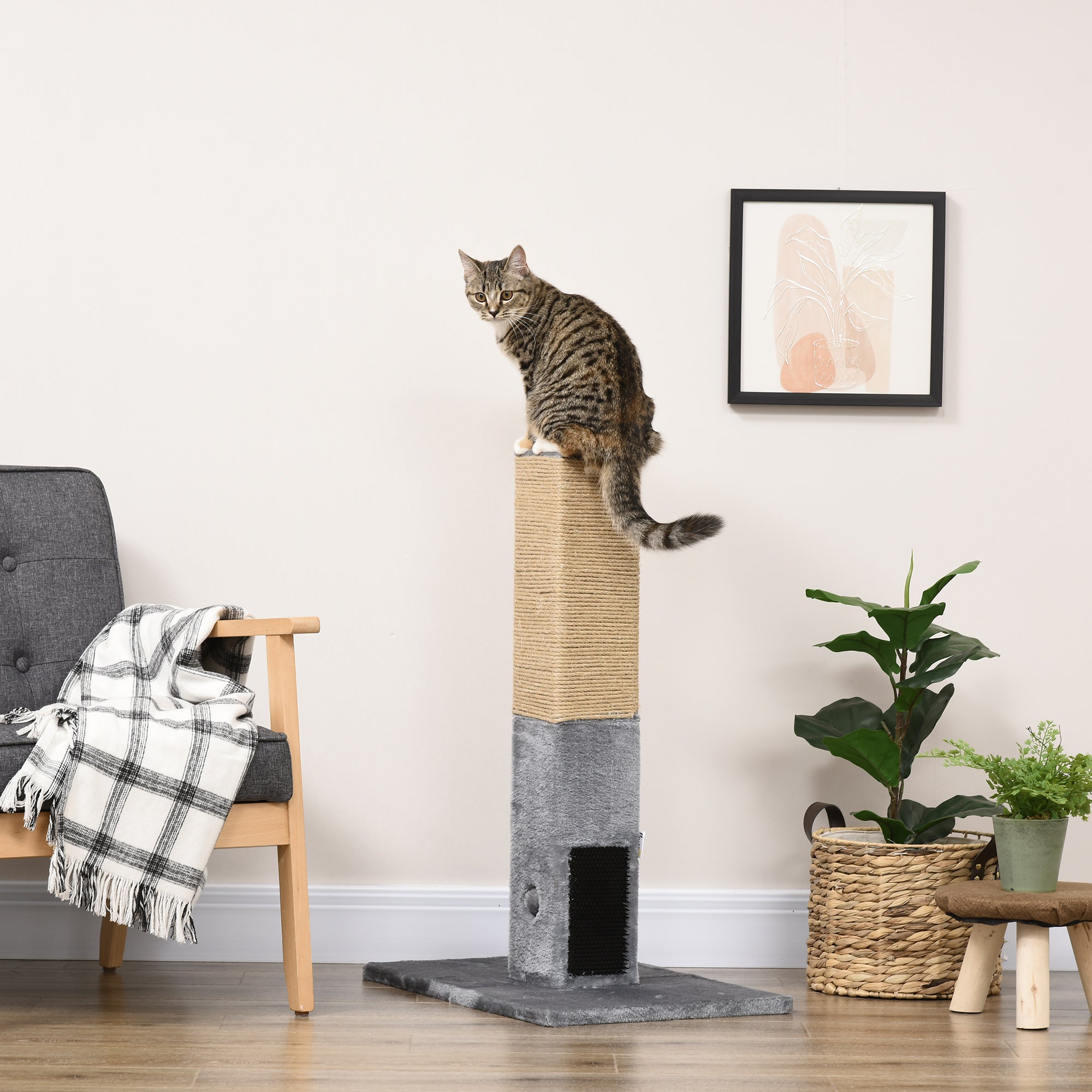 31" Tall Cat Scratching Post for Indoor Cats with Hanging Balls, Grooming - view 6