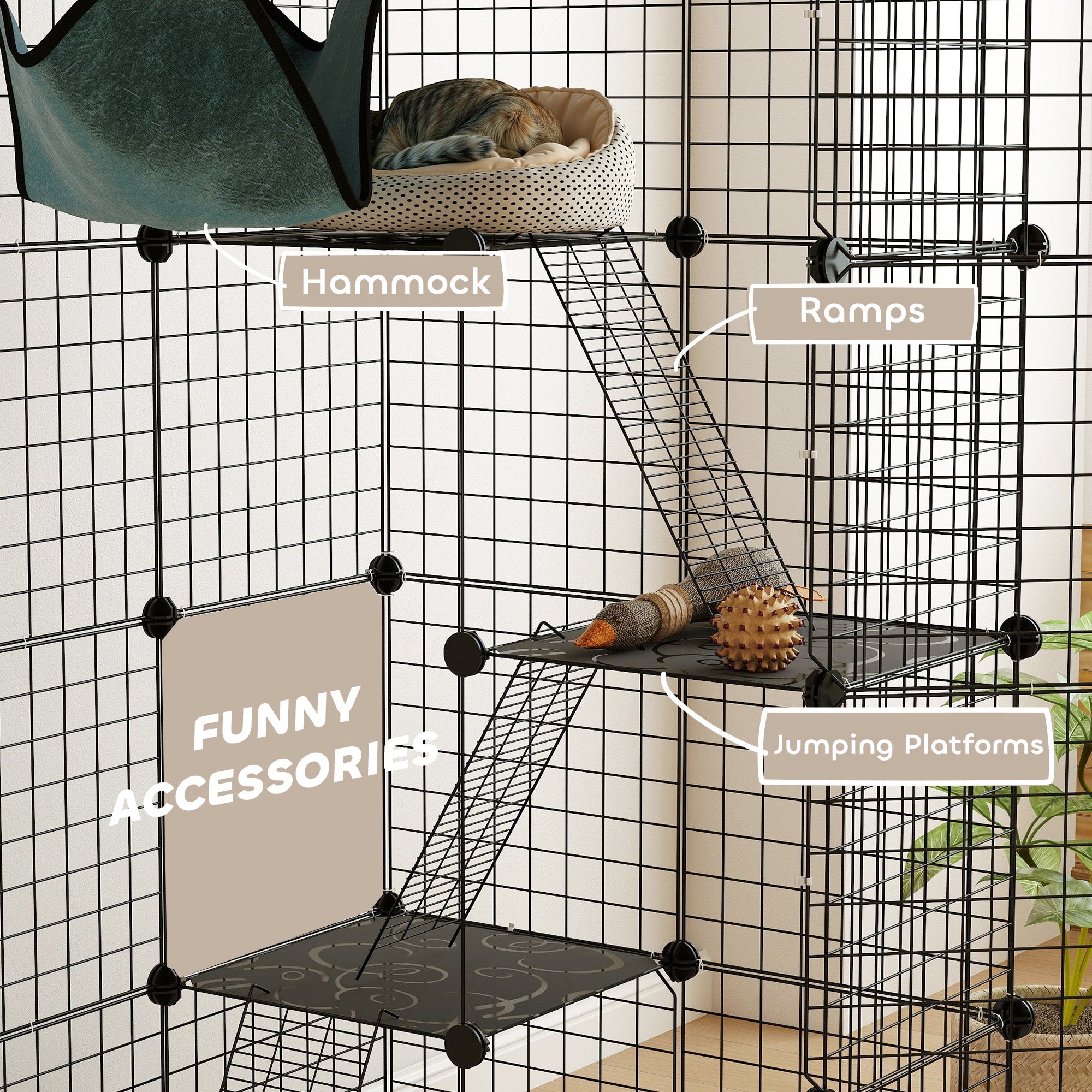 4-Tier DIY Large Cat Cage with Hammock, Platforms, Ramps, Accessories for 1-3 - view 6
