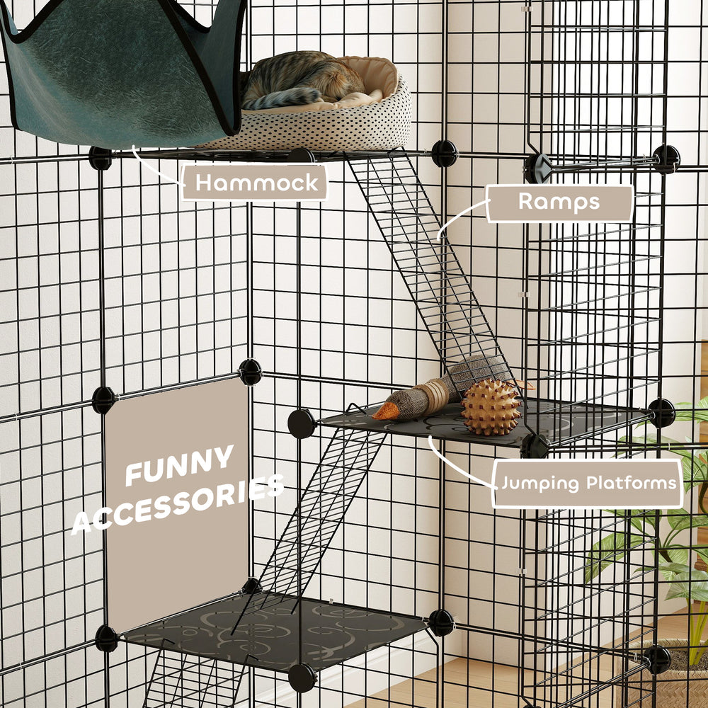 4-Tier DIY Large Cat Cage with Hammock, Platforms, Ramps, Accessories for 1-3 - view 6