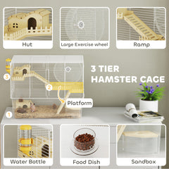 Hamster Cage with Deep Bottom, Wooden Ramp, Hut, Bathroom and Exercise Wheel - view 3
