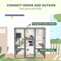 Large Outdoor Catio with Weatherproof Roof, Bridge, Resting Box, Platforms - view 3