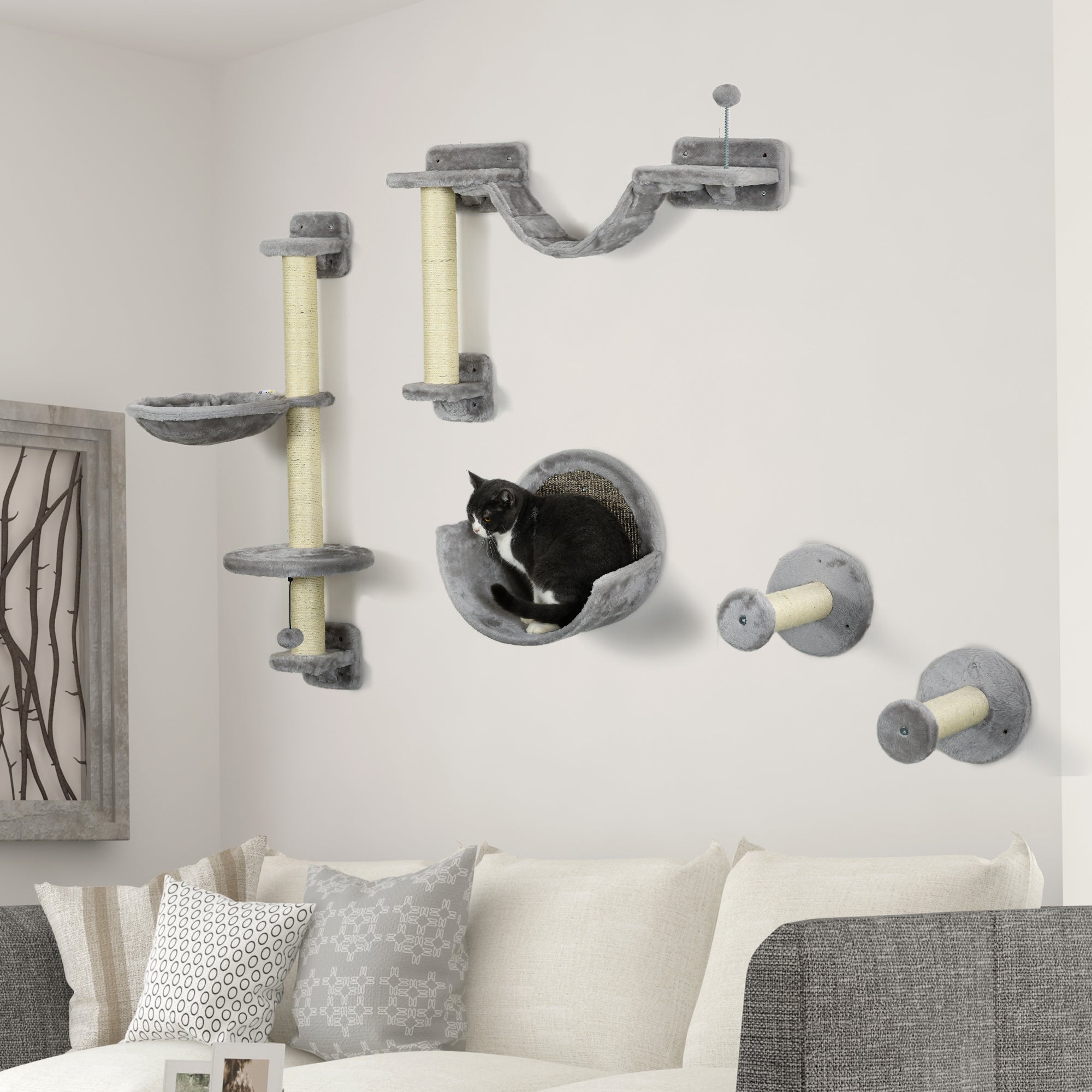 5PCs Cat Wall Shelves with Hammock, Scratching Posts, Perches, Ladder - view 7