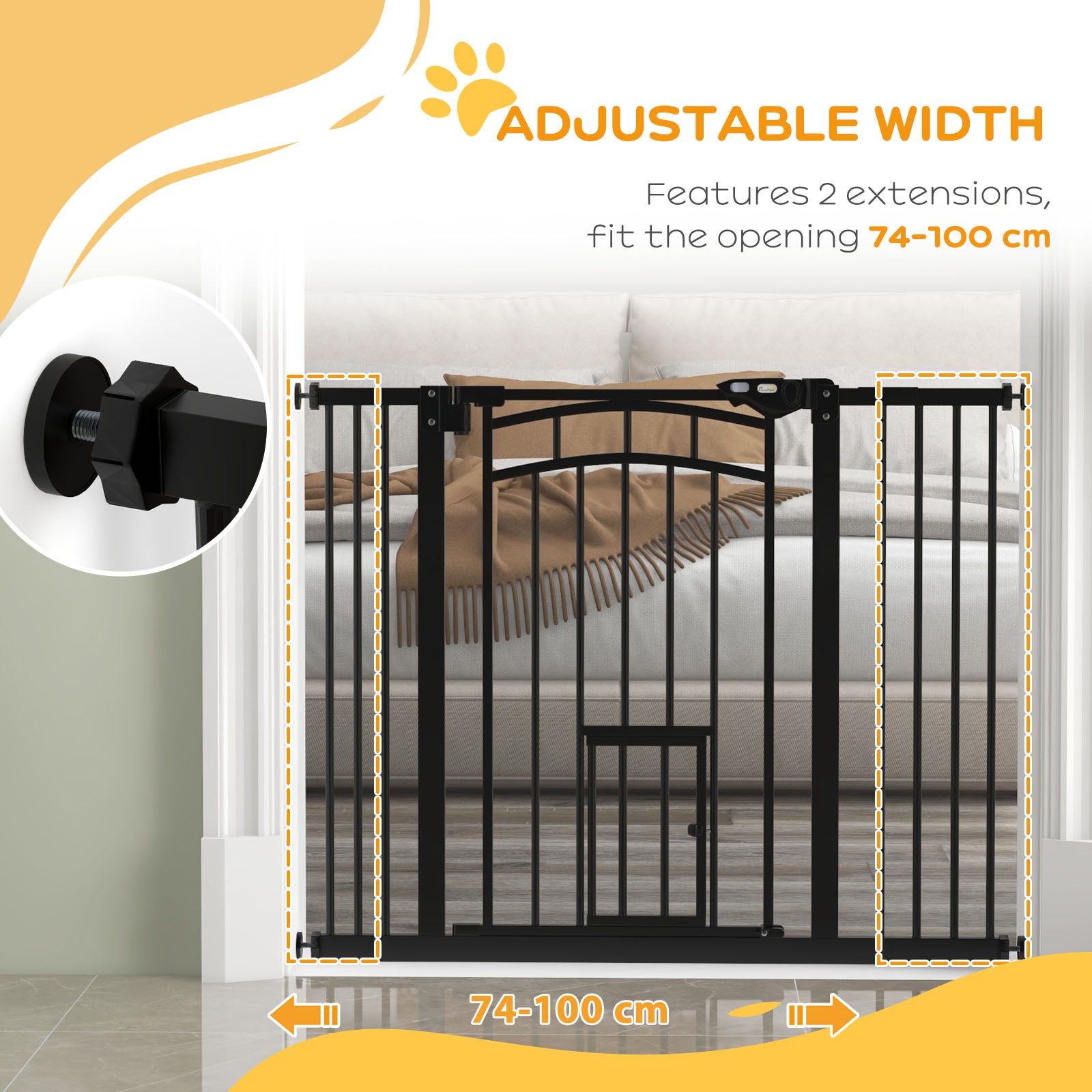 Auto-Close Pet Gate, Stair Gate with Cat Door, Double Locking for Doorways - view 6
