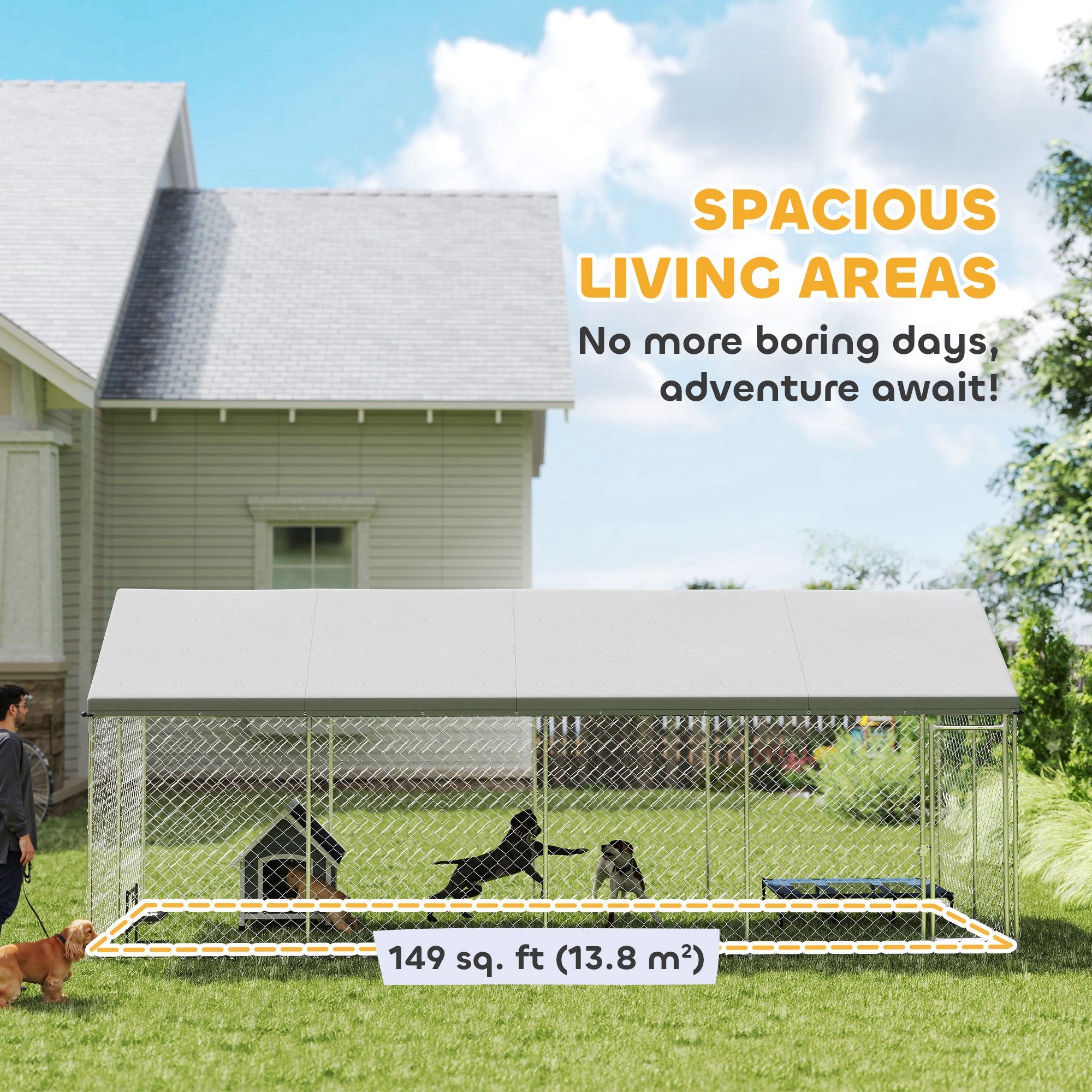 Heavy Duty Outdoor Dog Kennel with Waterproof Roof, Secure Latch, Chain Link - view 4