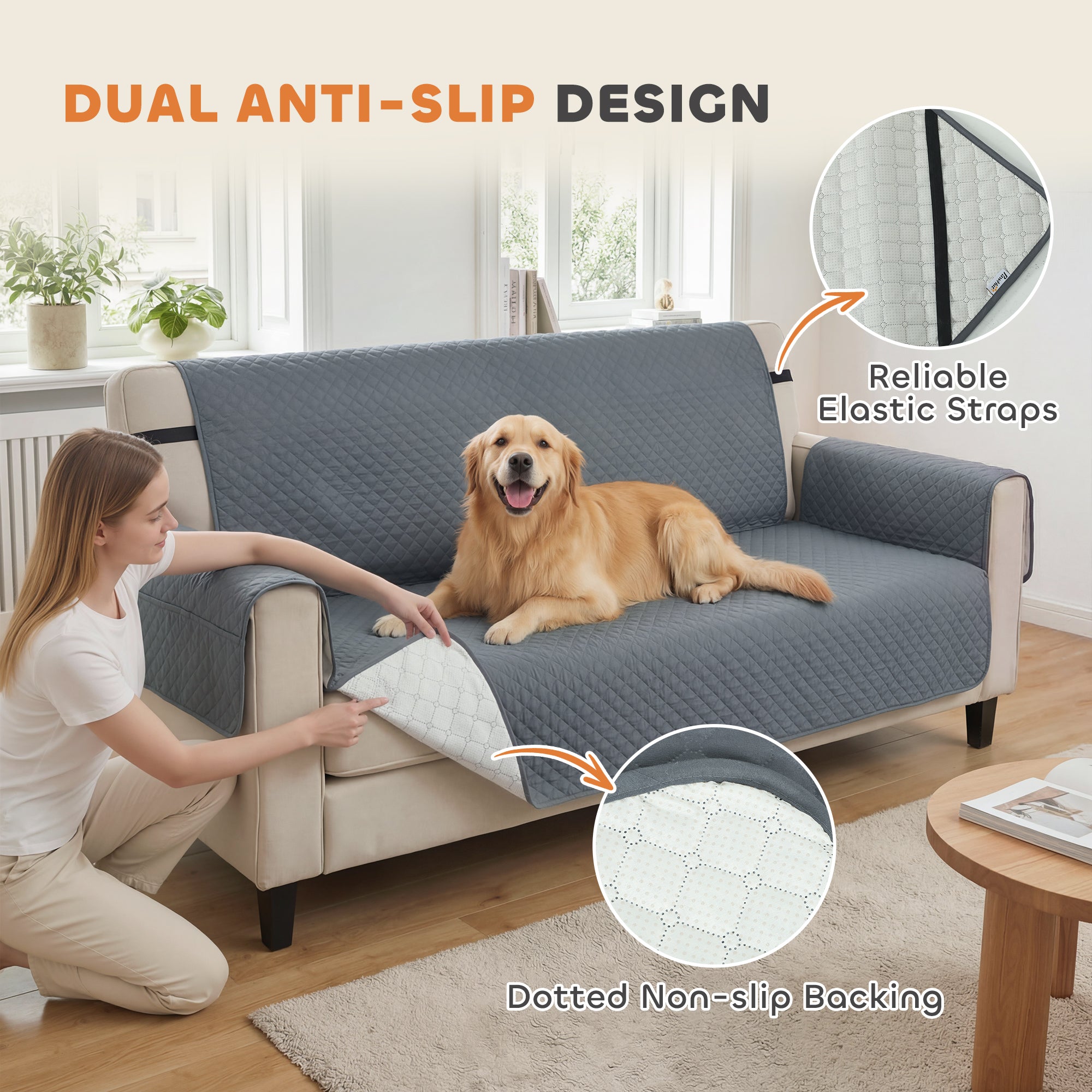 Waterproof Sofa Cover 3 Seater, Soft Couch Cover for Dogs Cats Pets, Non Slip - view 4