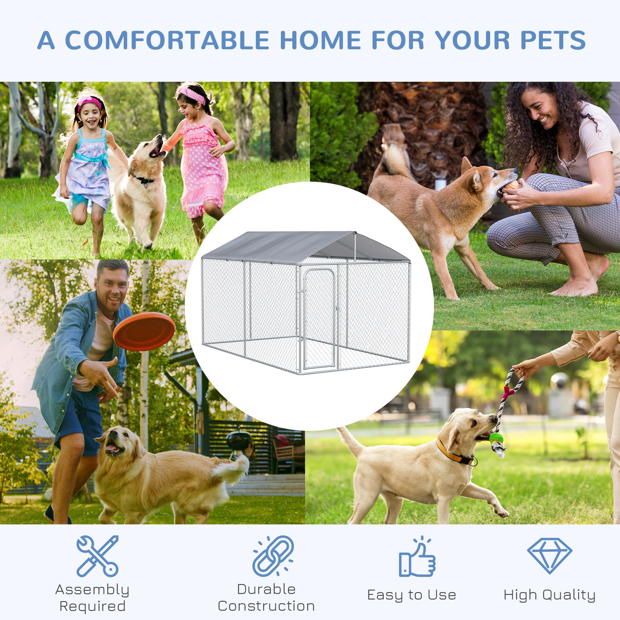 Dog Kennel Outdoor, Heavy Duty Playpen with Secure Lock, Cover, for Backyard - view 6