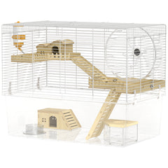 Hamster Cage with Deep Bottom, Wooden Ramp, Hut, Bathroom and Exercise Wheel