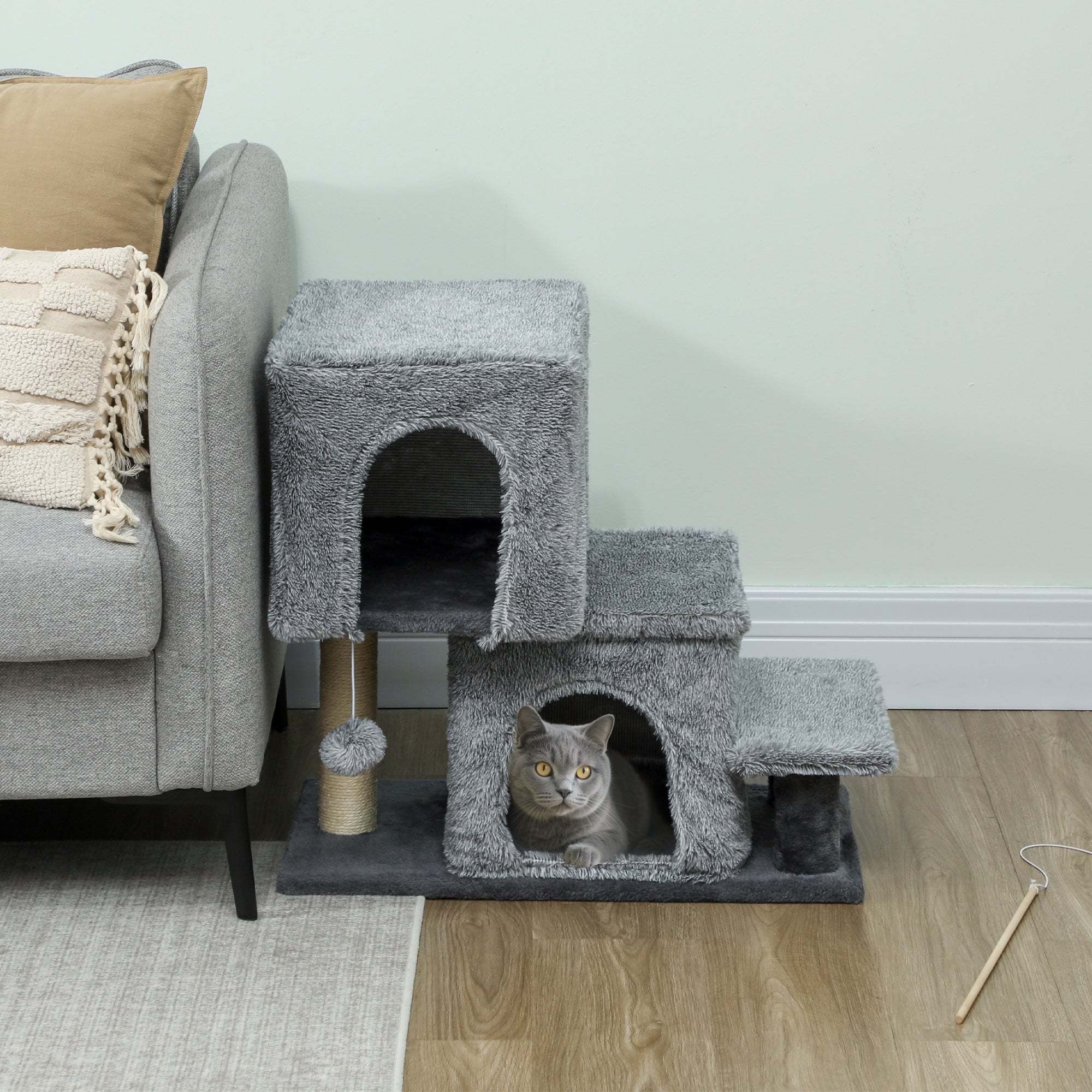 4-Step Pet Stairs, Adjustable Height Cat Stairs with Scratching Posts Cat - view 7