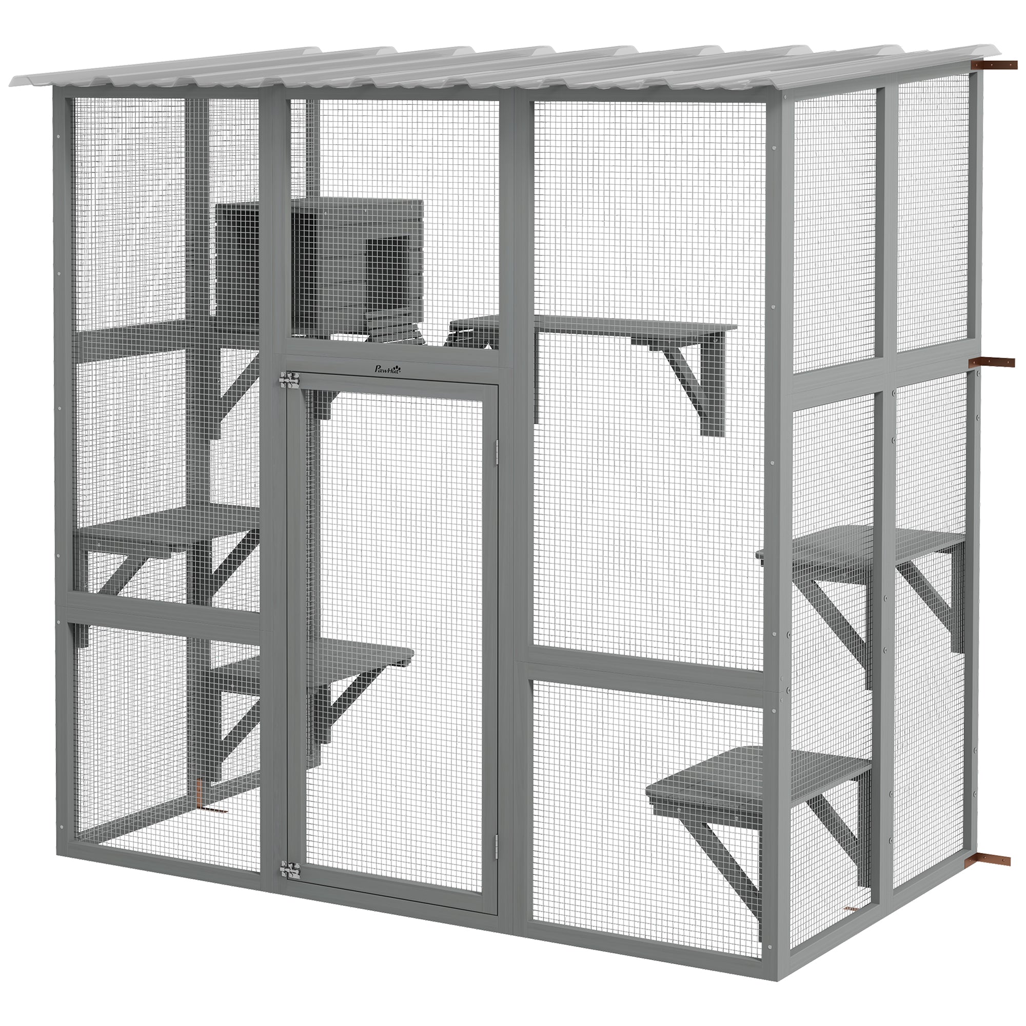 Large Outdoor Catio with Weatherproof Roof, Bridge, Resting Box, Platforms