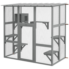Large Outdoor Catio with Weatherproof Roof, Bridge, Resting Box, Platforms