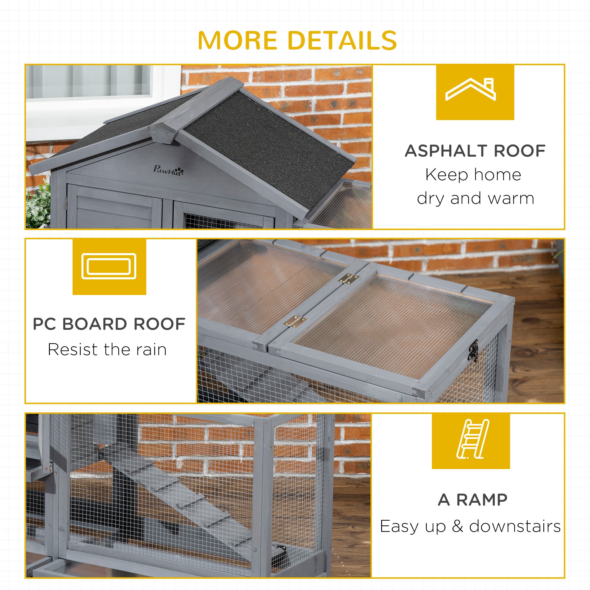 65" Wooden Rabbit Hutch, Pet Playpen with Openable Roof, Storage Box - view 6