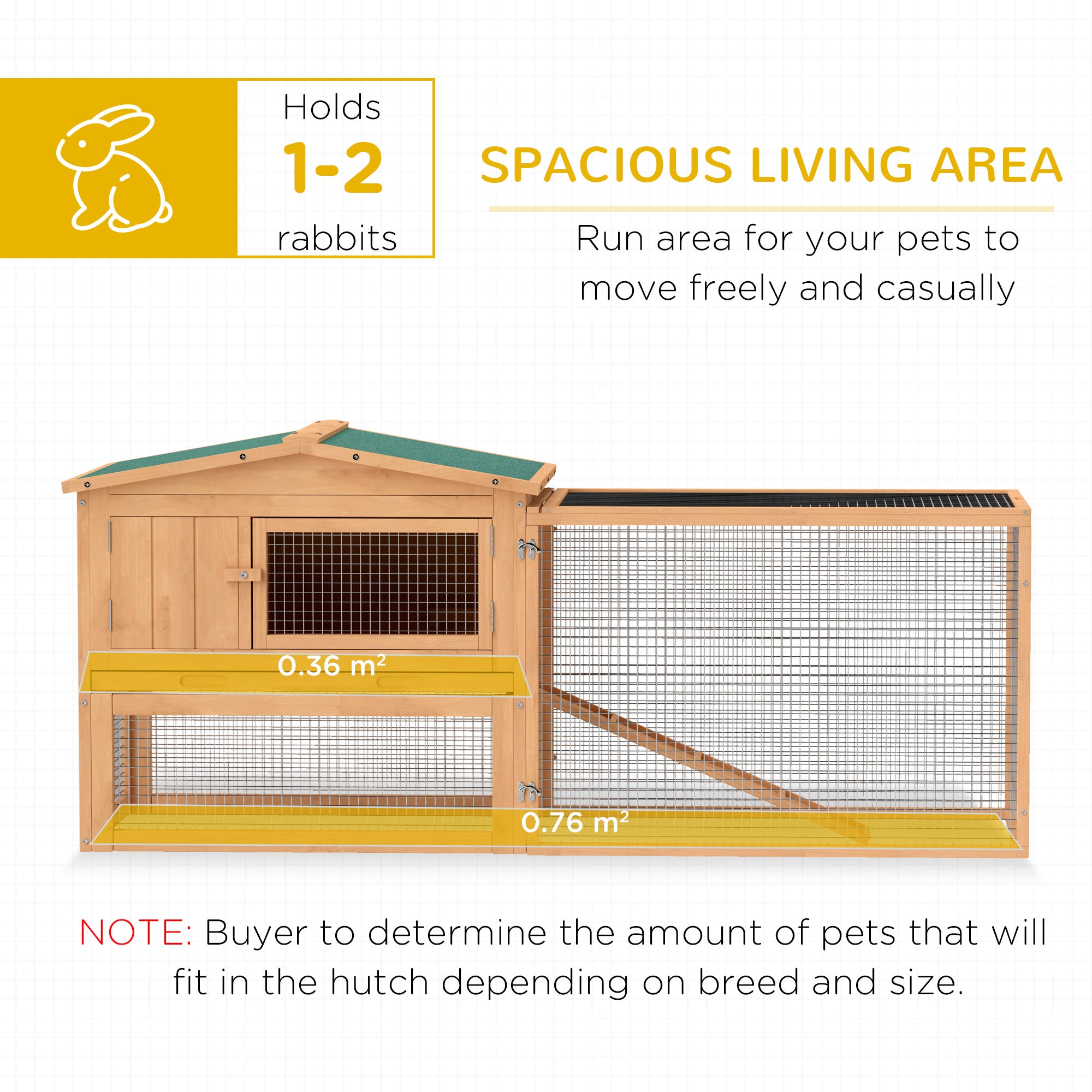 62'' L 2-Story Rabbit Hutch Bunny Cage Small Animal House with Pull Out Tray - view 4