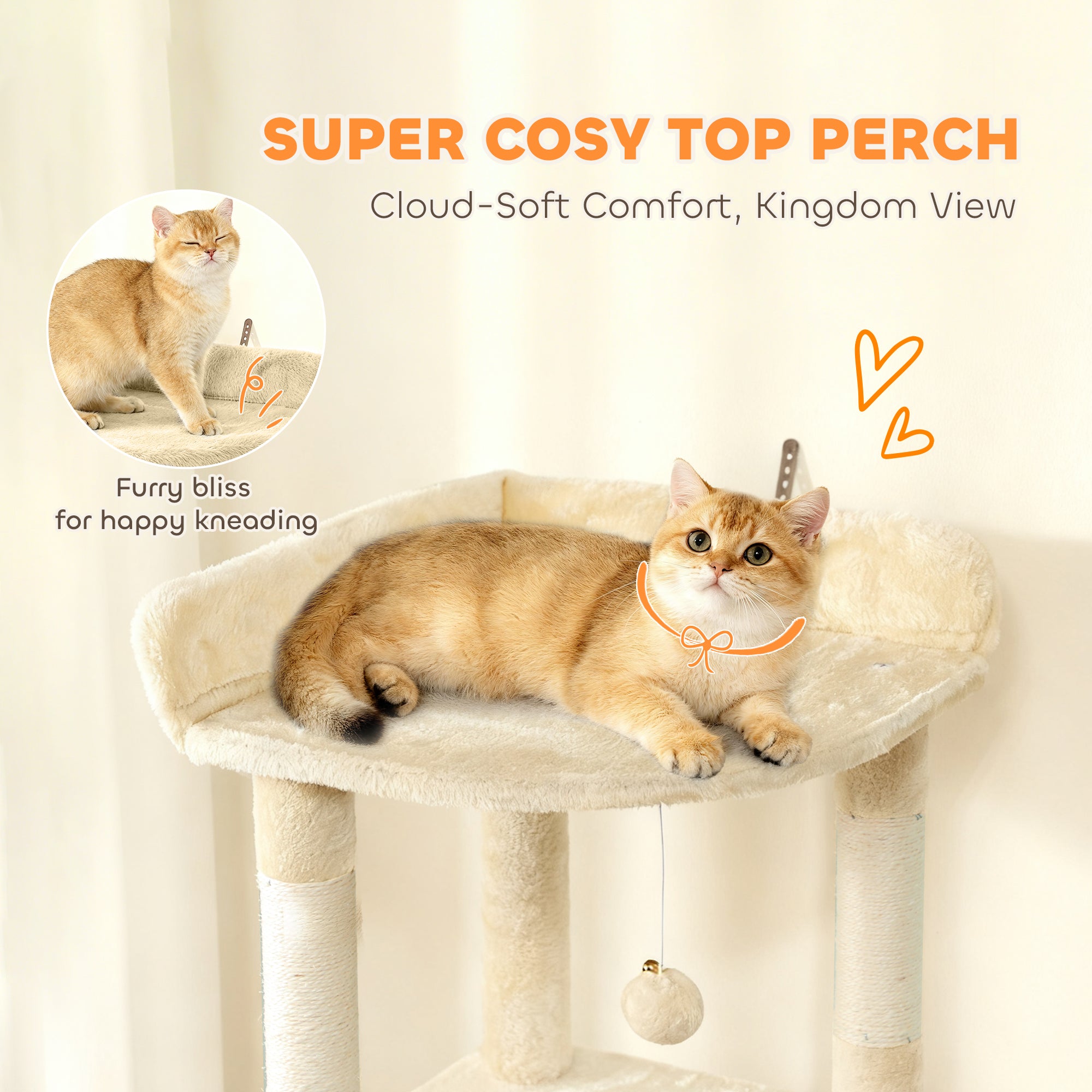 67" Large Cat Tree with 7 Scratching Posts, Tunnel, 2 Condos, Hammock, Perch - view 4
