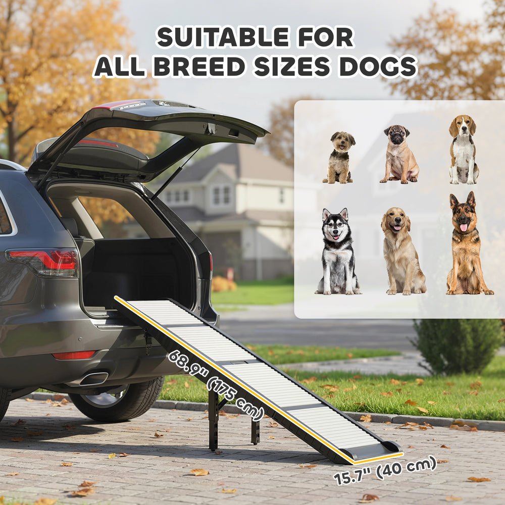 Foldable Dog Car Ramp with Support Leg, Non-Slip TPR Surface, 69" x 15.7" - view 2