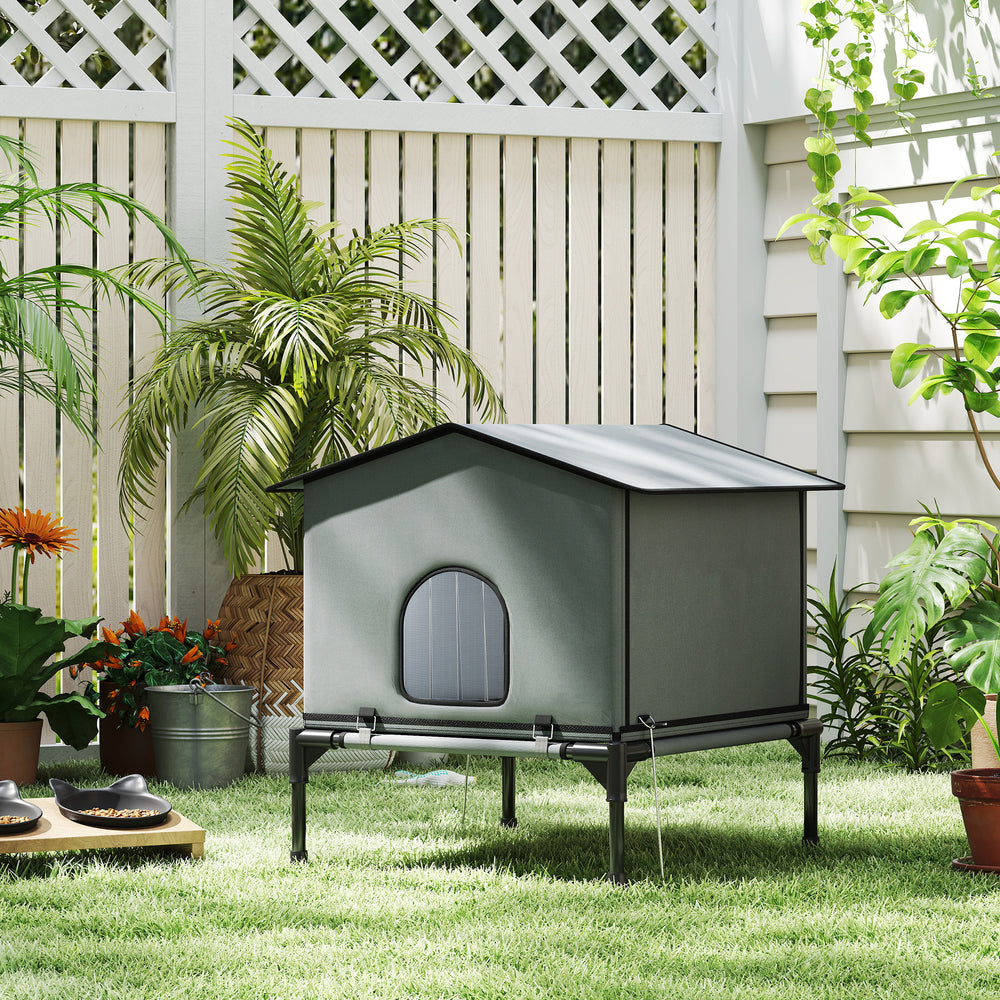 Outdoor Cat House, Waterproof Insulated Cat Kennel with Elevated Base, Foldable - view 7