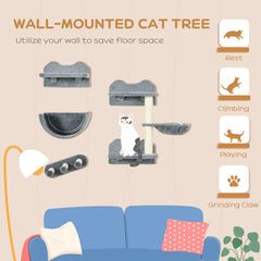 Cat Wall Shelves, 3PCs Cat Shelves with Hammock, Scratching Post, 3 Steps - view 3