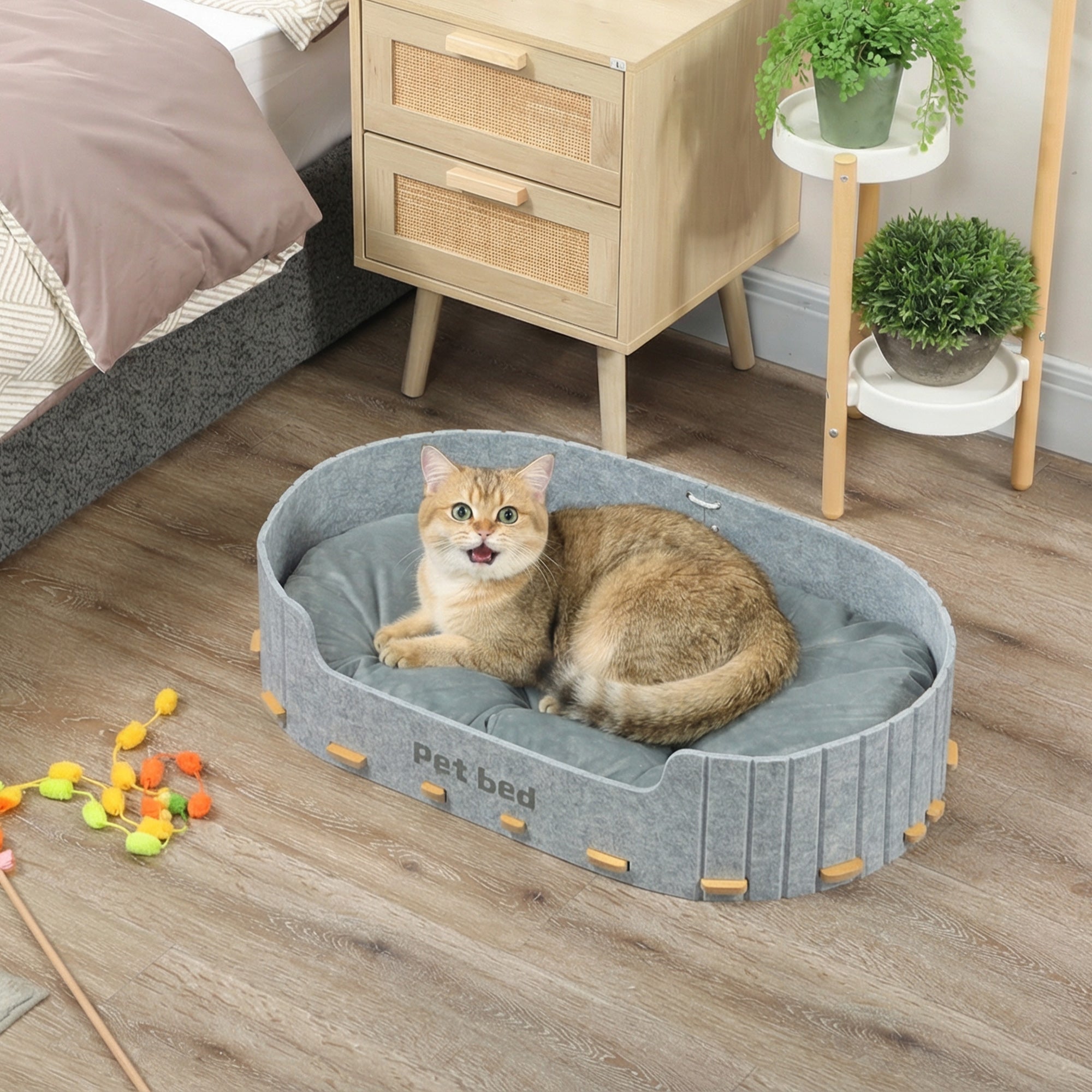 Dog Bed, Cat Bed with Washable Removable Cushion, Scratch-Resistant, Felt Cat - view 7