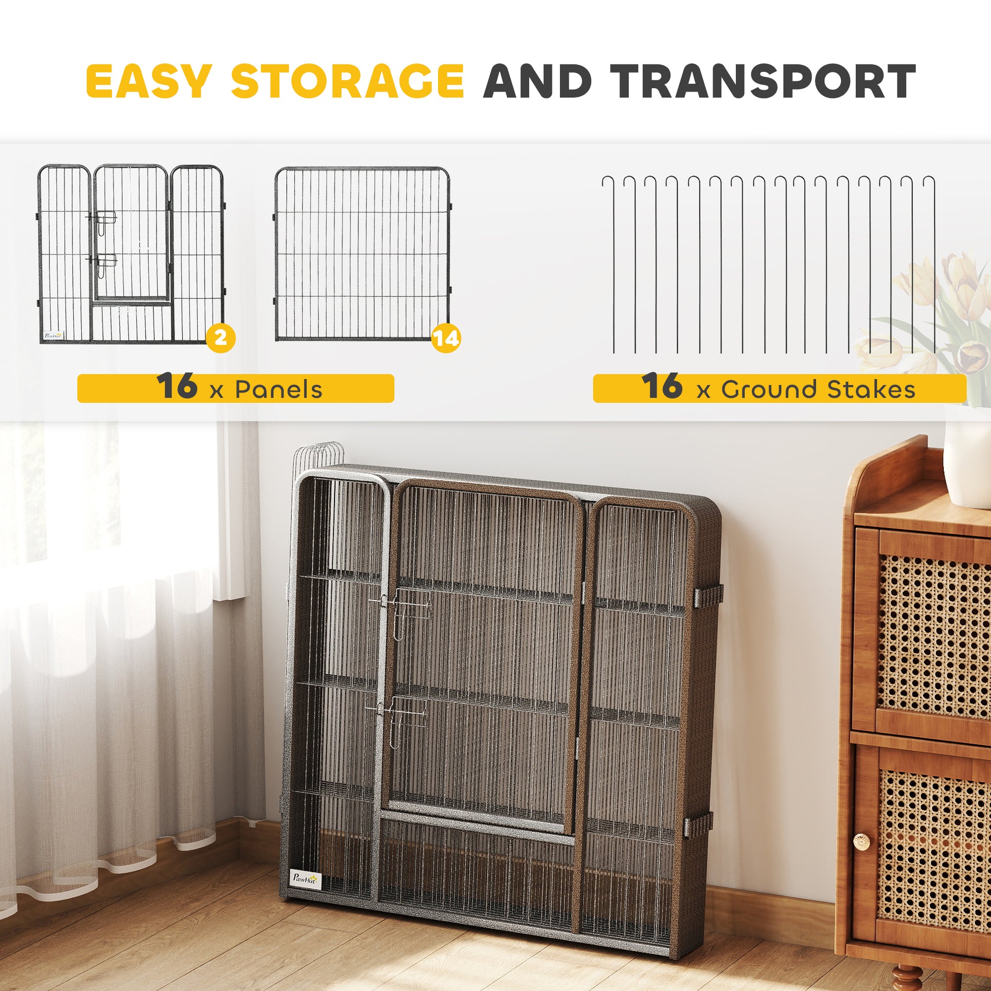 Heavy Duty Pet Playpen, 16 Panels Steel Dog Fence Puppy Exercise Pen with 2 - view 4