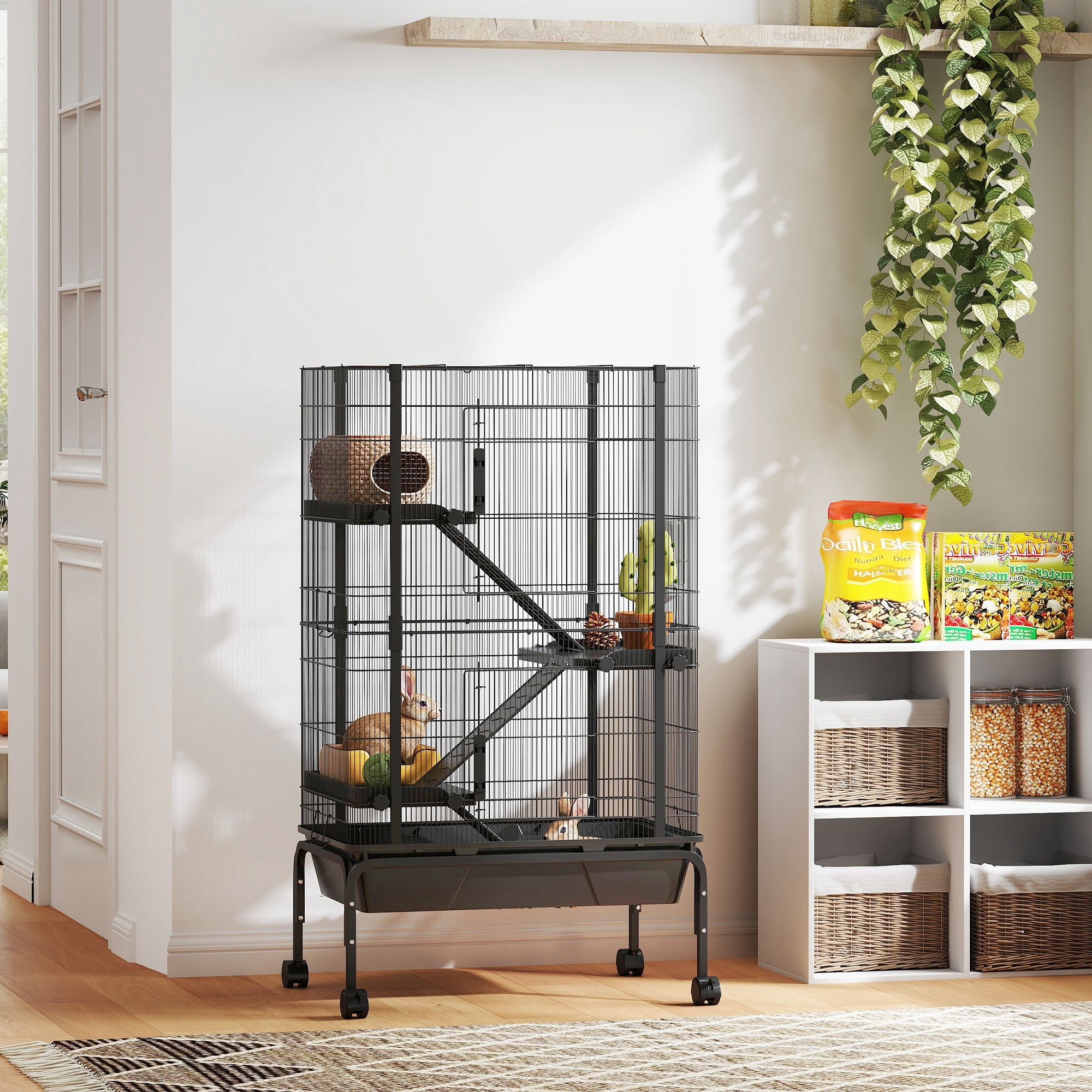 47"H Ferret Cage, Large 4-Tier Guinea Pig Cage with Wheels, Ramps, Bowl, Water - view 7
