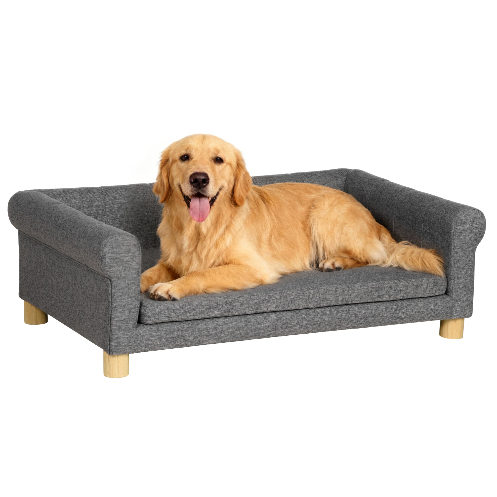 Modern Pet Sofa Cat or Medium Large Dog Bed W/ Removable Seat Cushion, Dark