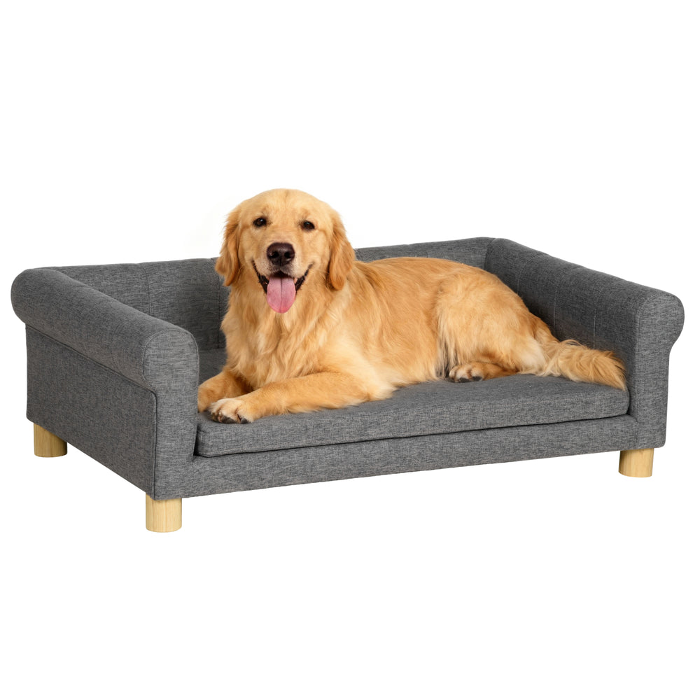 Modern Pet Sofa Cat or Medium Large Dog Bed W/ Removable Seat Cushion, Dark