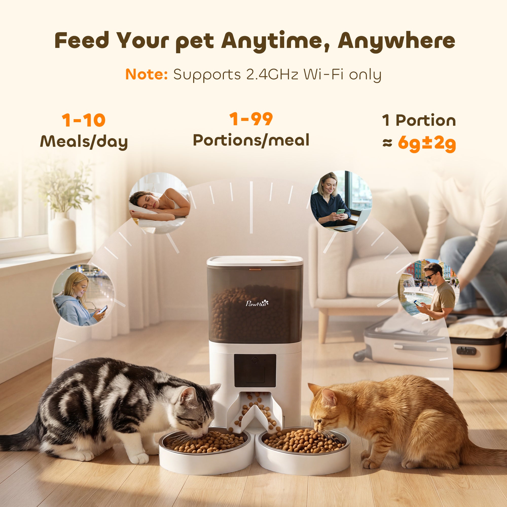 Automatic Cat Feeder for 2 Cats, 2.4G WiFi Pet Food Dispenser 6L APP Control - view 3