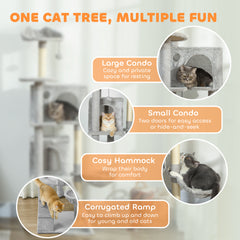 63 Inch Cat Tree with Sisal Scratching Posts, Condos, Plush Perches, Hammock - view 3