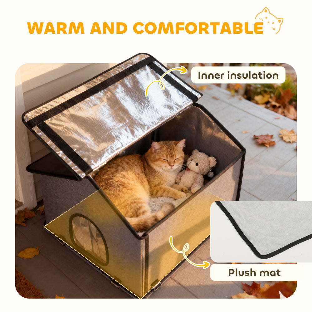 Outdoor Cat House, Waterproof Insulated Cat Kennel with Elevated Base, Foldable - view 6