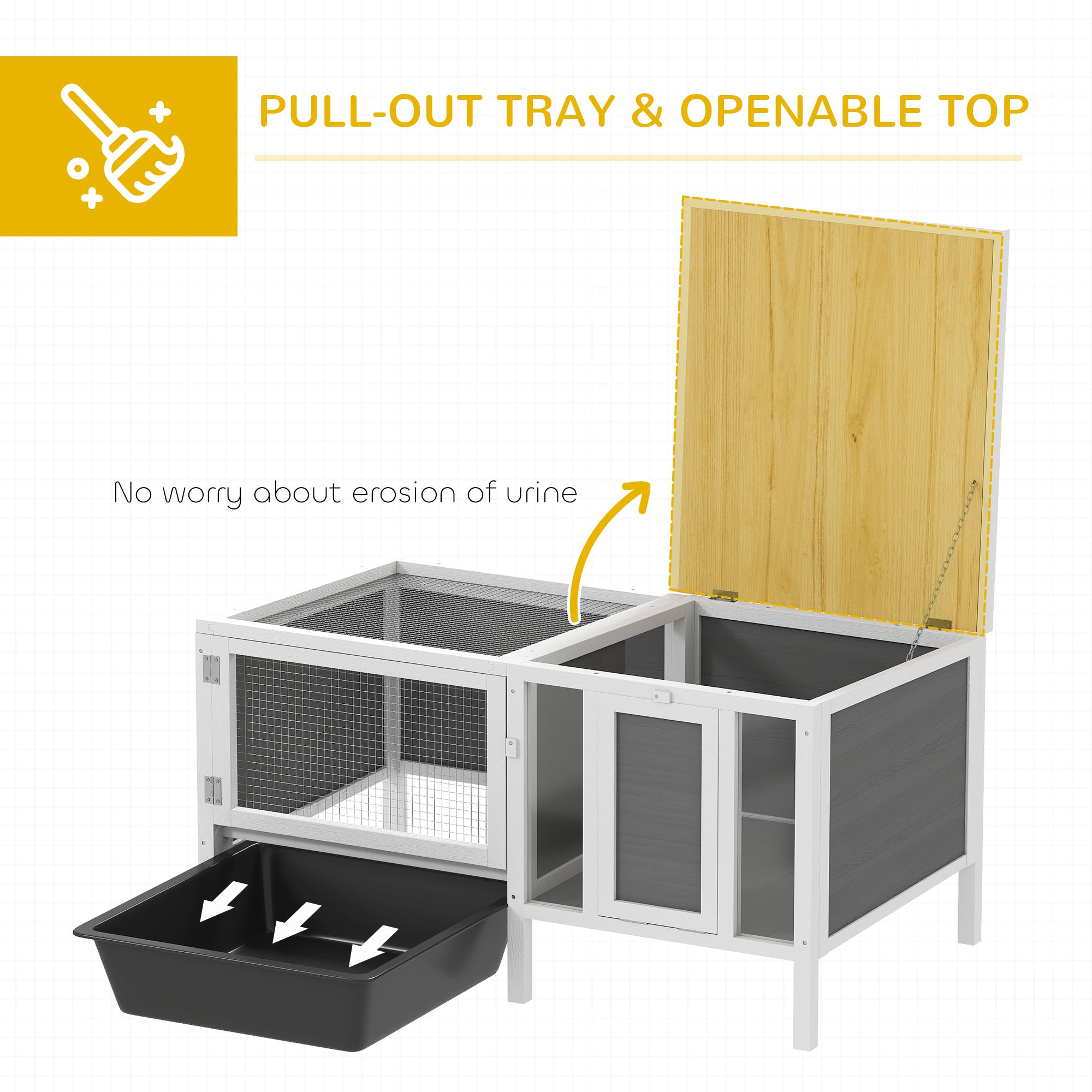 Rabbit Hutch, Wooden Guinea Pig Cage with Run, Openable Top, Pull Out Tray - view 5