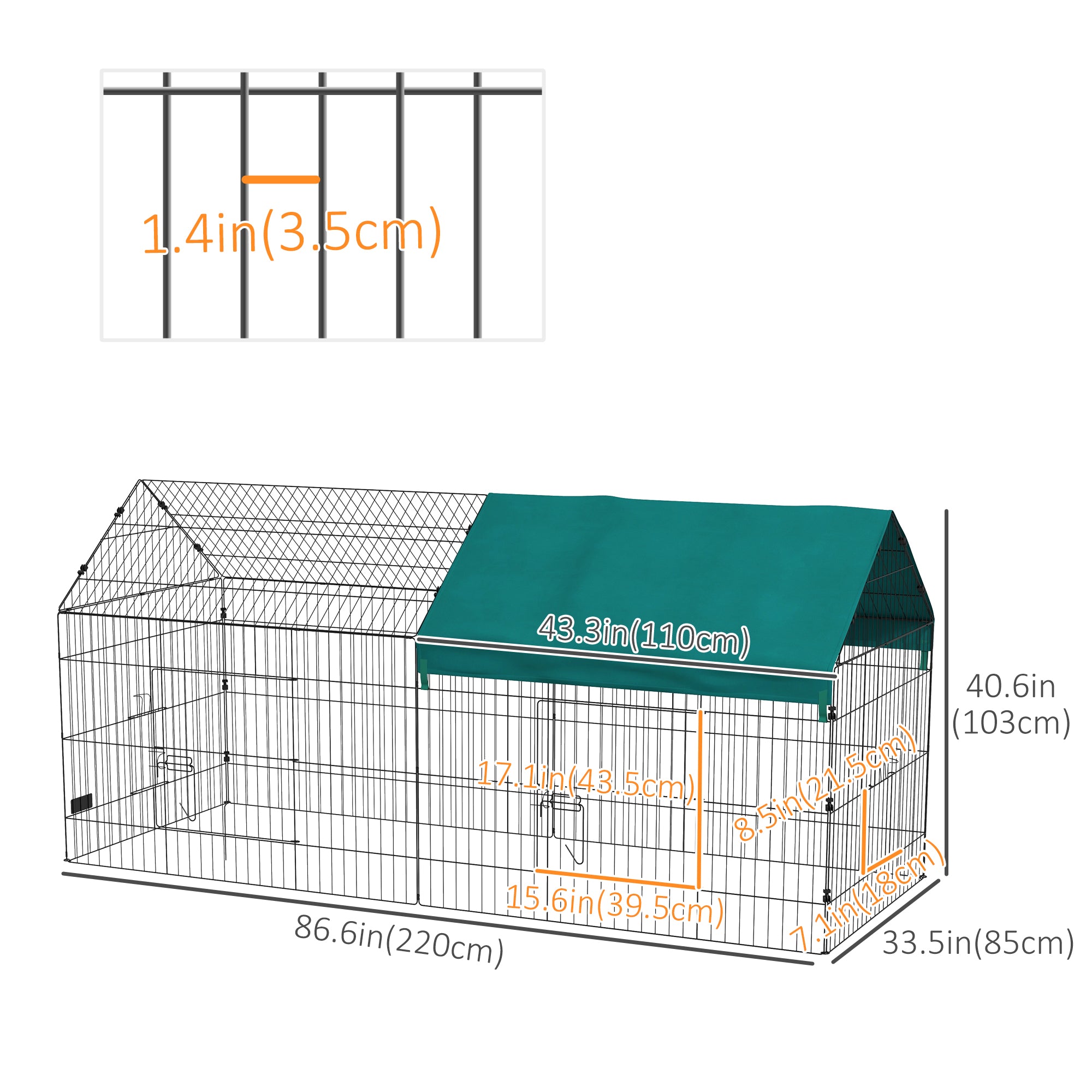 87" Small Animal Cage with Roof, Indoor/Outdoor Use, for Chicken, Rabbits - view 2