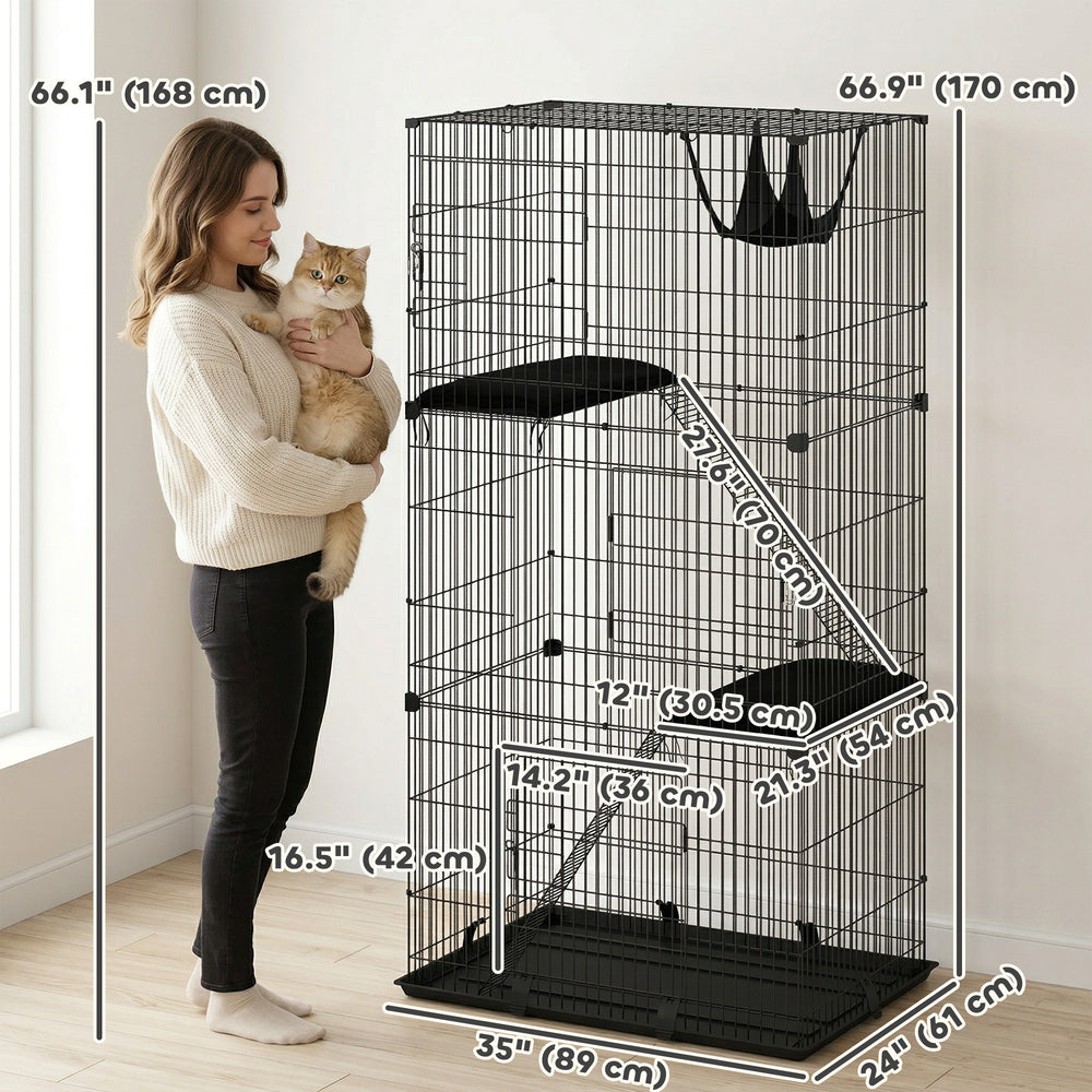 3-Tier Cat Cage Indoor, Detachable Metal Wire Kennel withwith Hammock - view 2