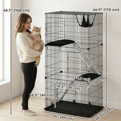 3-Tier Cat Cage Indoor, Detachable Metal Wire Kennel withwith Hammock - view 2