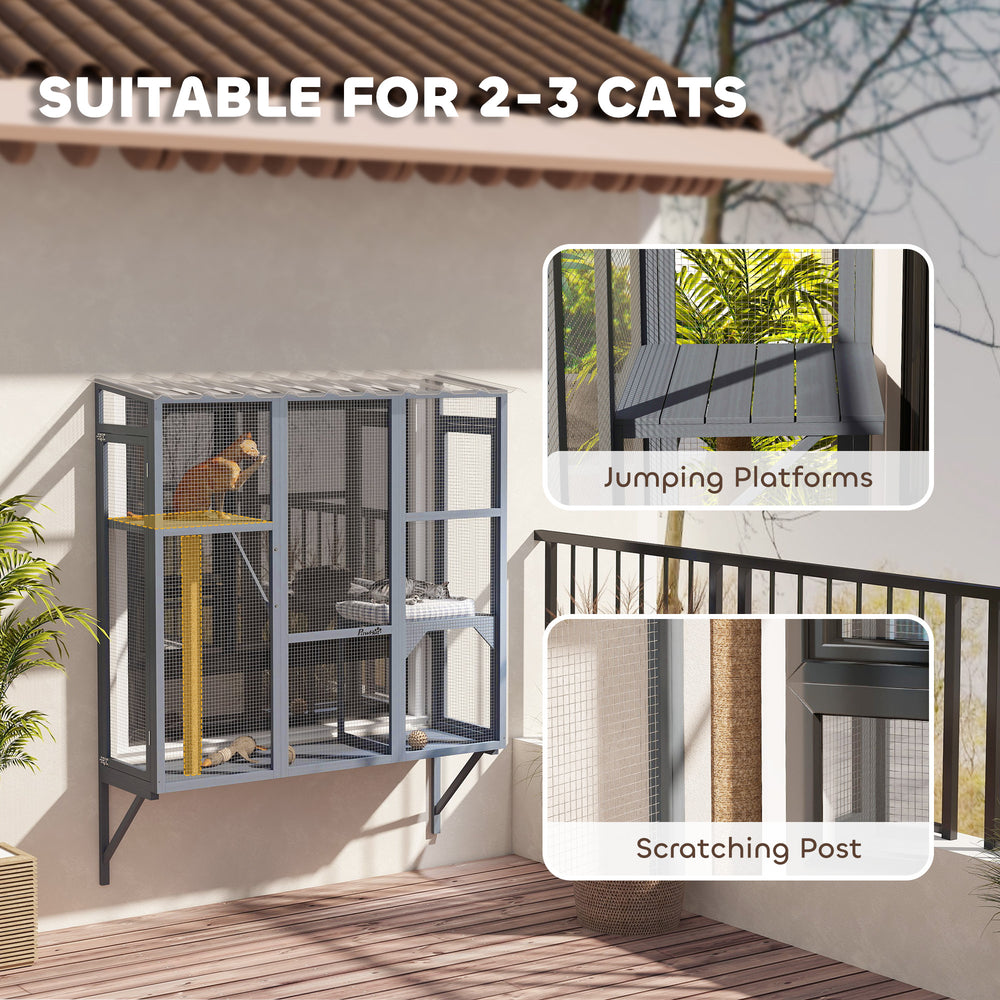 Wooden Catio Outdoor, Cat Window Box Enclosure for 2-3 Large Cats with 2 - view 4