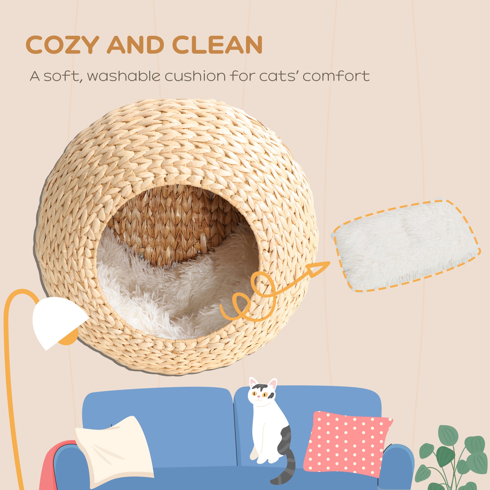 Cat Wall Shelf with Washable Cushion, Wall Mounted Cat Condo Furniture - view 4
