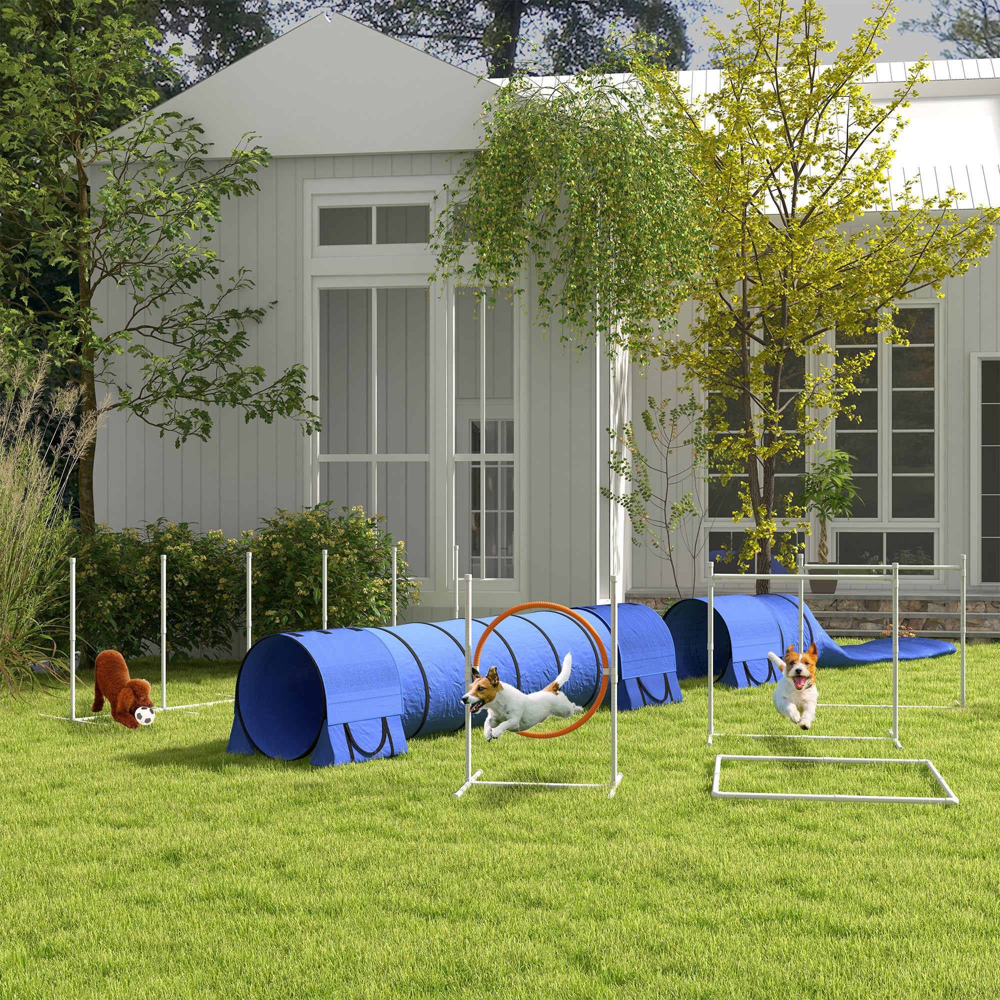 7 Pcs Dog Agility Kit w/ Tunnels, Weave Poles, Adjustable Hurdles, Jump Ring - view 7