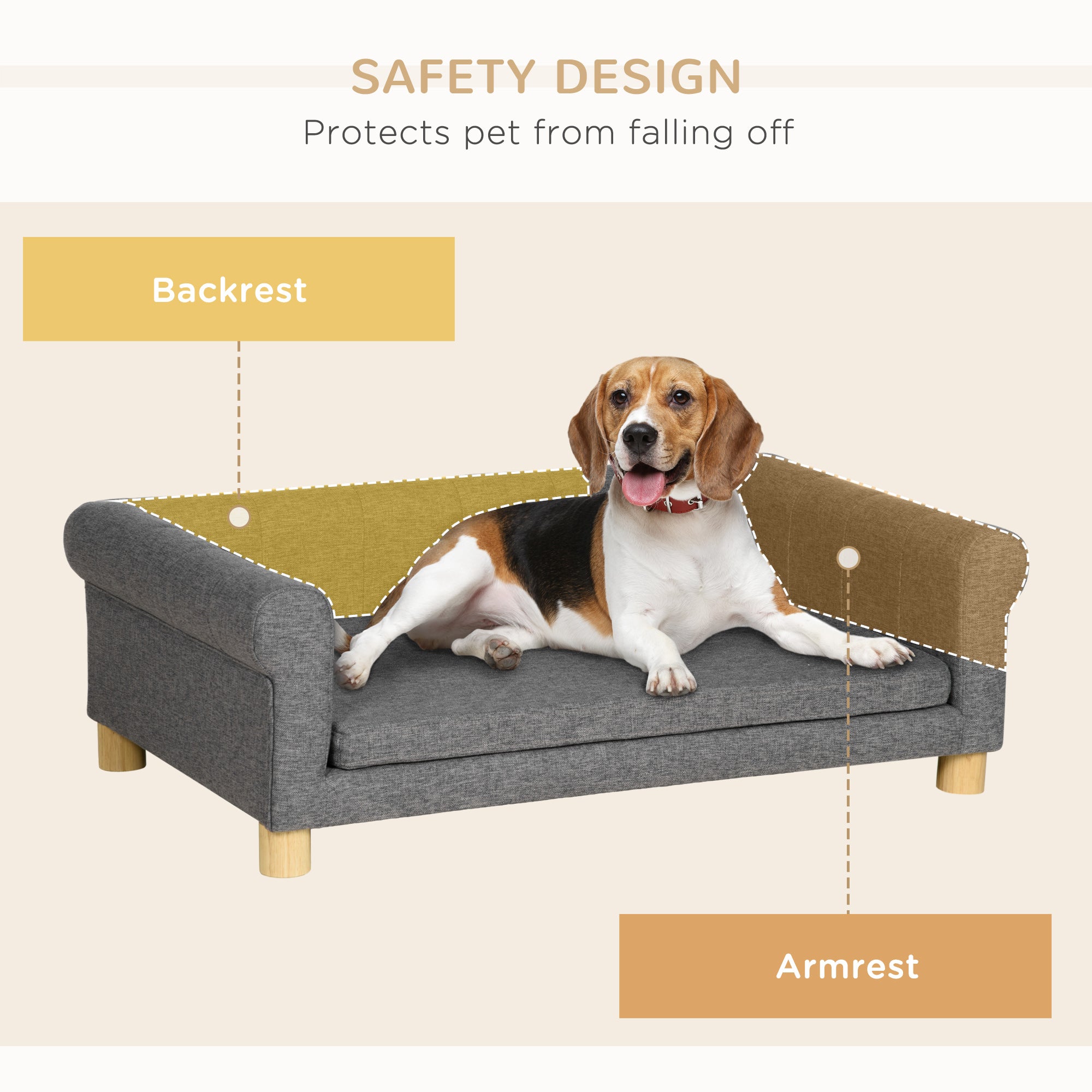 Modern Pet Sofa Cat or Medium Large Dog Bed W/ Removable Seat Cushion, Dark - view 4