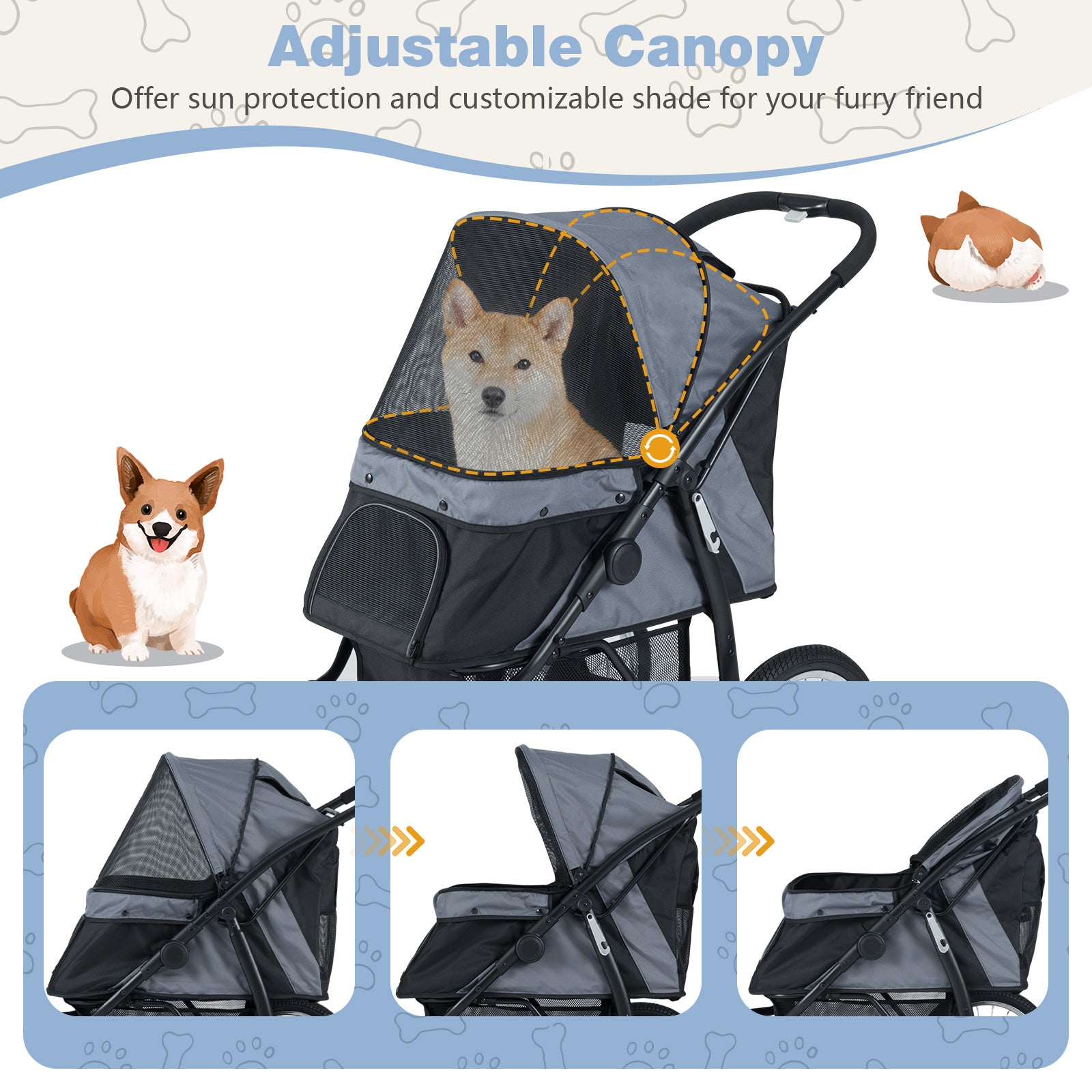 3-Wheel Pet Stroller for Small and Medium Dogs Foldable Cat Stroller Jogger - view 5