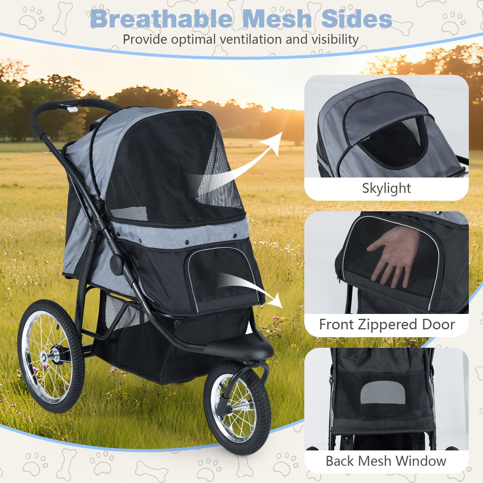 3-Wheel Pet Stroller for Small and Medium Dogs Foldable Cat Stroller Jogger - view 6