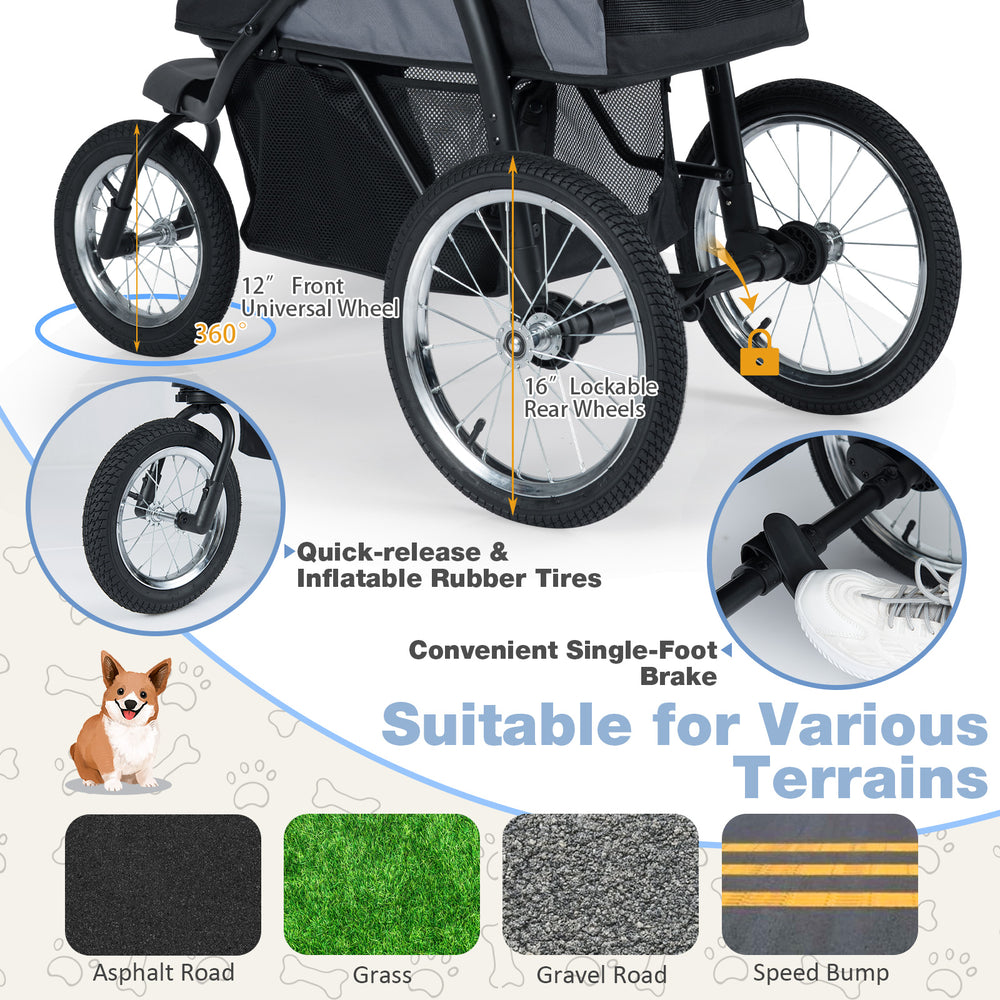 3-Wheel Pet Stroller for Small and Medium Dogs Foldable Cat Stroller Jogger - view 7