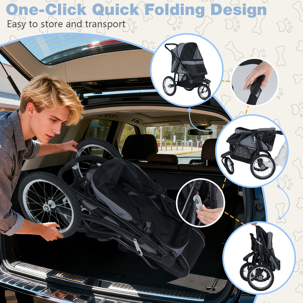 3-Wheel Pet Stroller for Small and Medium Dogs Foldable Cat Stroller Jogger - view 8