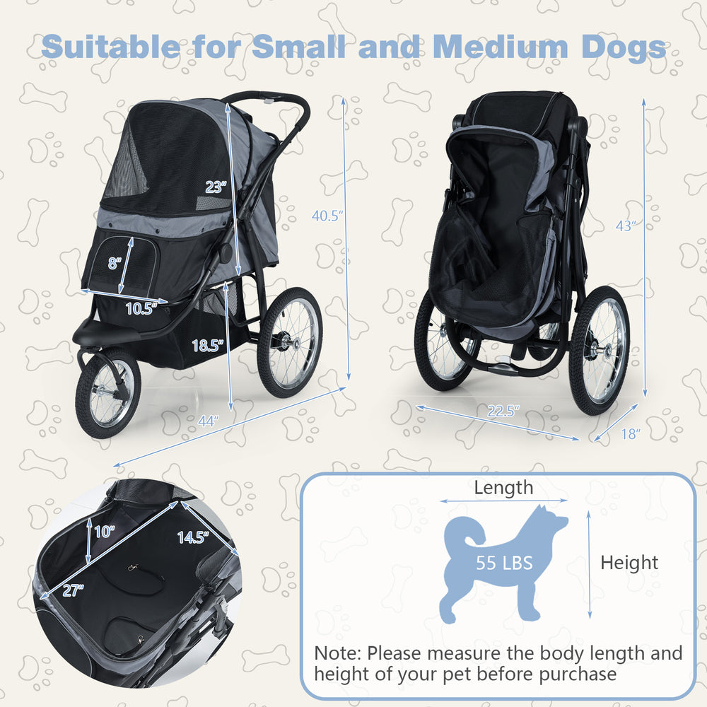 3-Wheel Pet Stroller for Small and Medium Dogs Foldable Cat Stroller Jogger - view 4