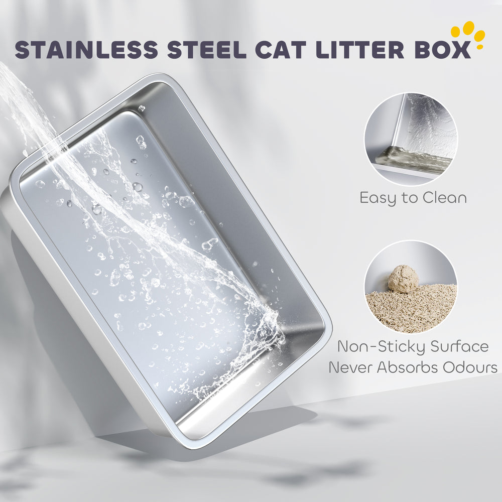 XL Stainless Steel Cat Litter Box for Big and Multiple Cats with High Wall - view 3
