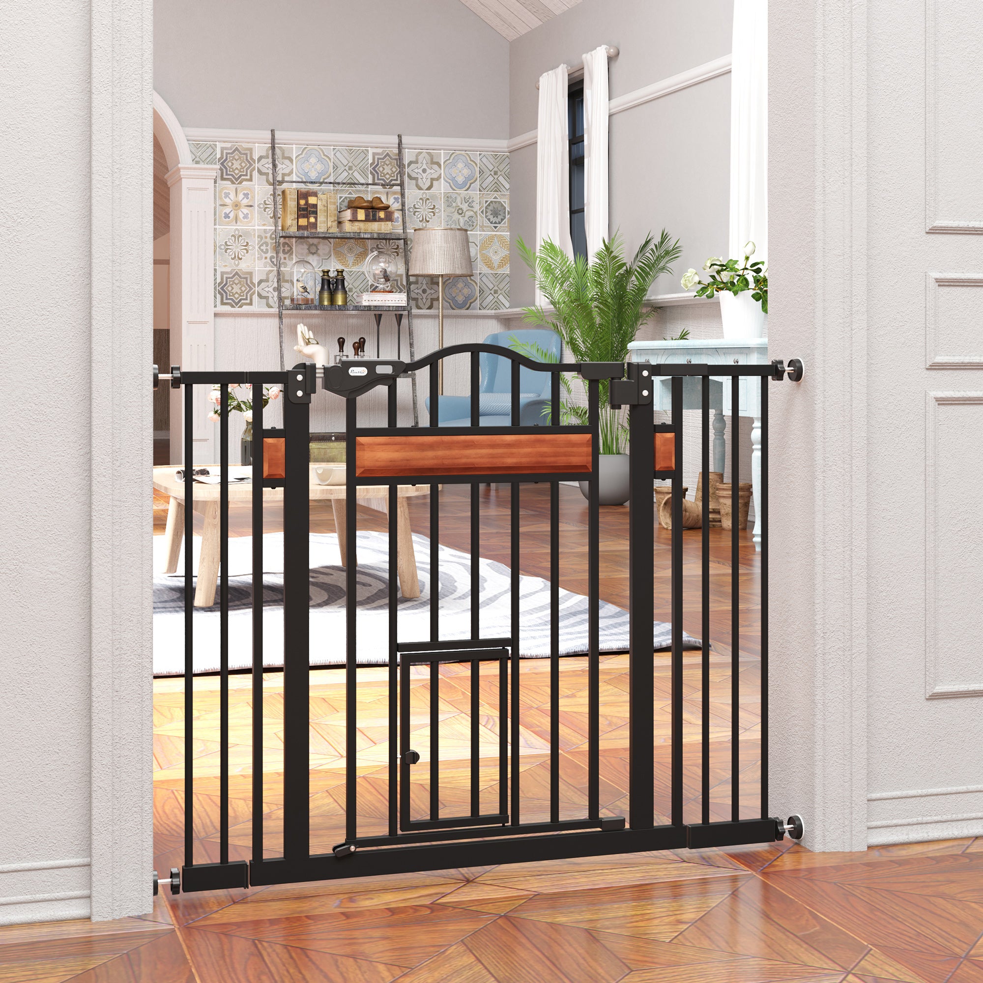 29.1''-41.3'' Extra Wide Dog Gate with Cat Door, Stair Pressure Fit, Auto - view 7