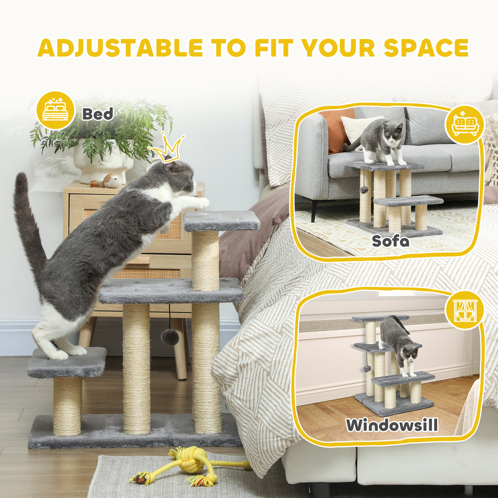 Cat Stairs with 2 Sisal Scratching Post for High Bed Couch, Adjustable 3-Tier - view 4